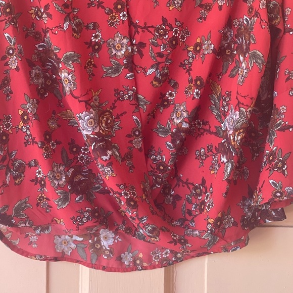 Monteau Red and Gray Wrap Blouse with Bell Sleeves NWOT - Picture 3 of 11